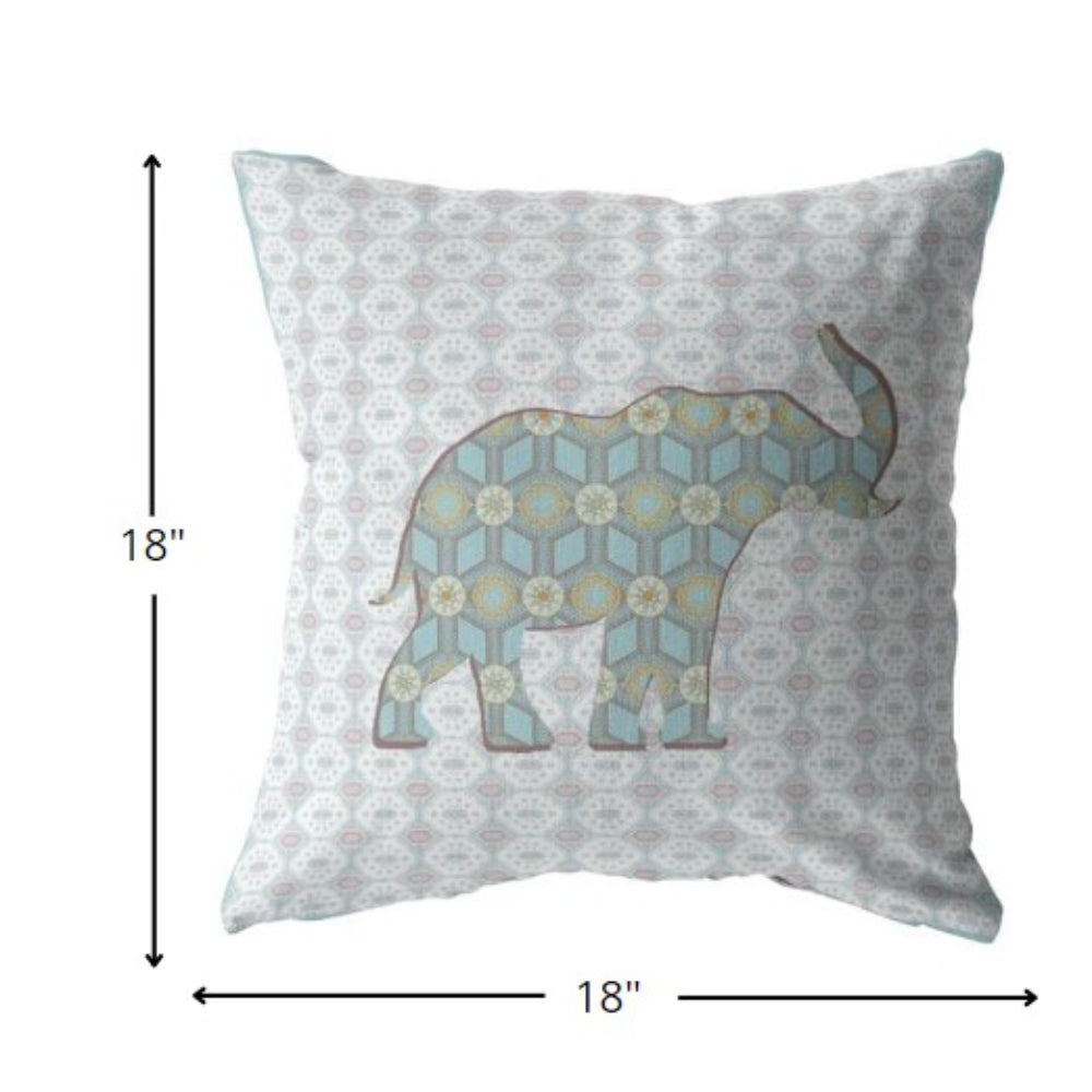 18" Blue Elephant Indoor Outdoor Throw Pillow