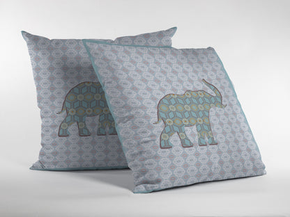 18" Blue Elephant Indoor Outdoor Throw Pillow