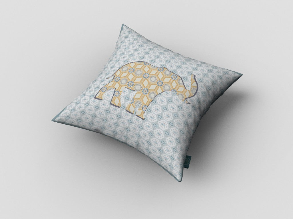 16" Blue Yellow Elephant Indoor Outdoor Throw Pillow