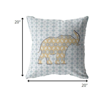 18" Blue Yellow Elephant Indoor Outdoor Throw Pillow