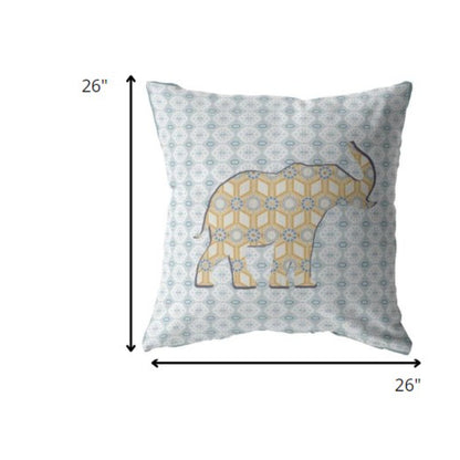 18" Blue Yellow Elephant Indoor Outdoor Throw Pillow