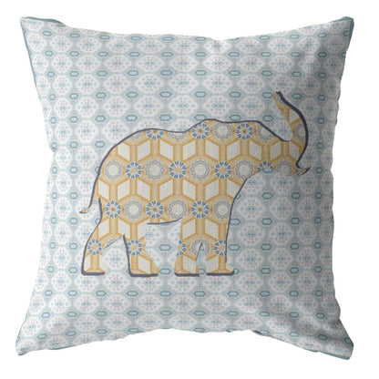 18" Blue Yellow Elephant Indoor Outdoor Throw Pillow