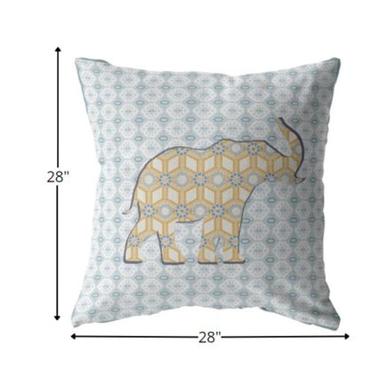 18" Blue Yellow Elephant Indoor Outdoor Throw Pillow