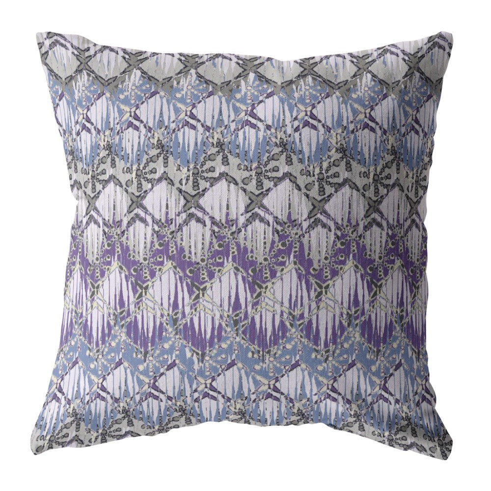 18” Purple Gray Hatch Indoor Outdoor Throw Pillow