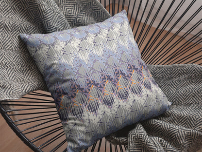 16” Blue Gray Hatch Indoor Outdoor Throw Pillow