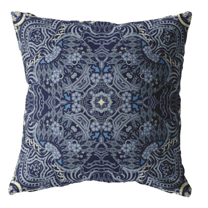 16” Indigo Boho Ornate Indoor Outdoor Throw Pillow