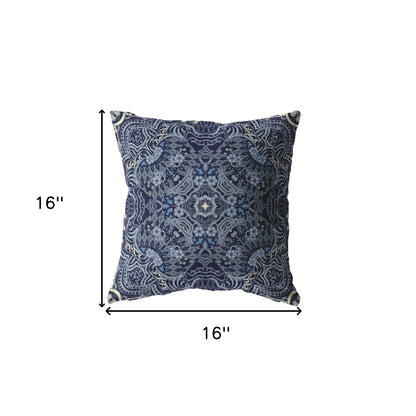 16” Indigo Boho Ornate Indoor Outdoor Throw Pillow