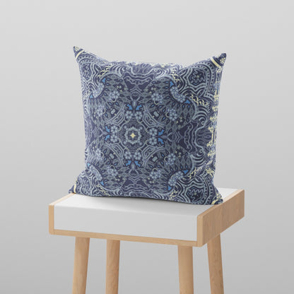 16” Indigo Boho Ornate Indoor Outdoor Throw Pillow