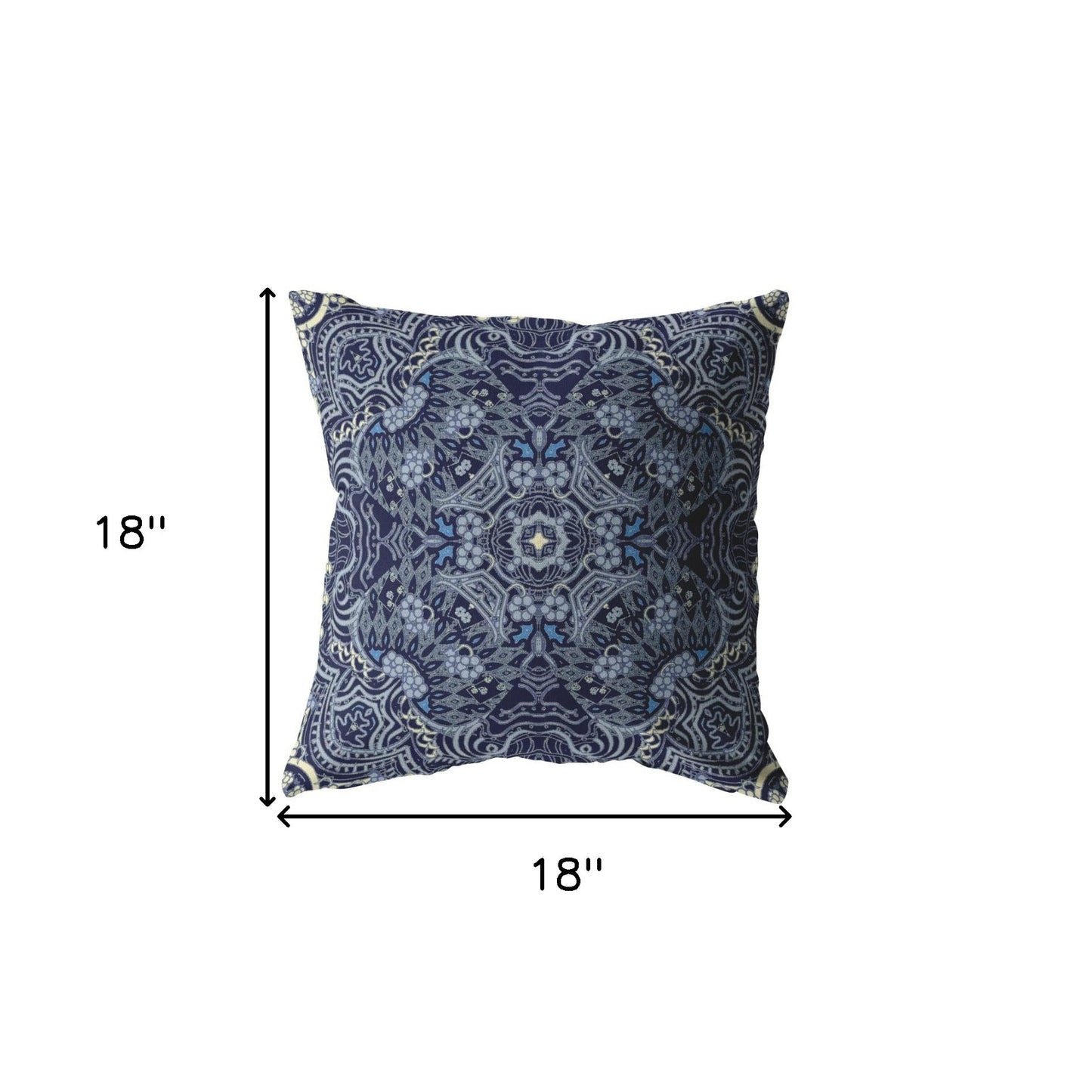 18” Indigo Boho Ornate Indoor Outdoor Throw Pillow