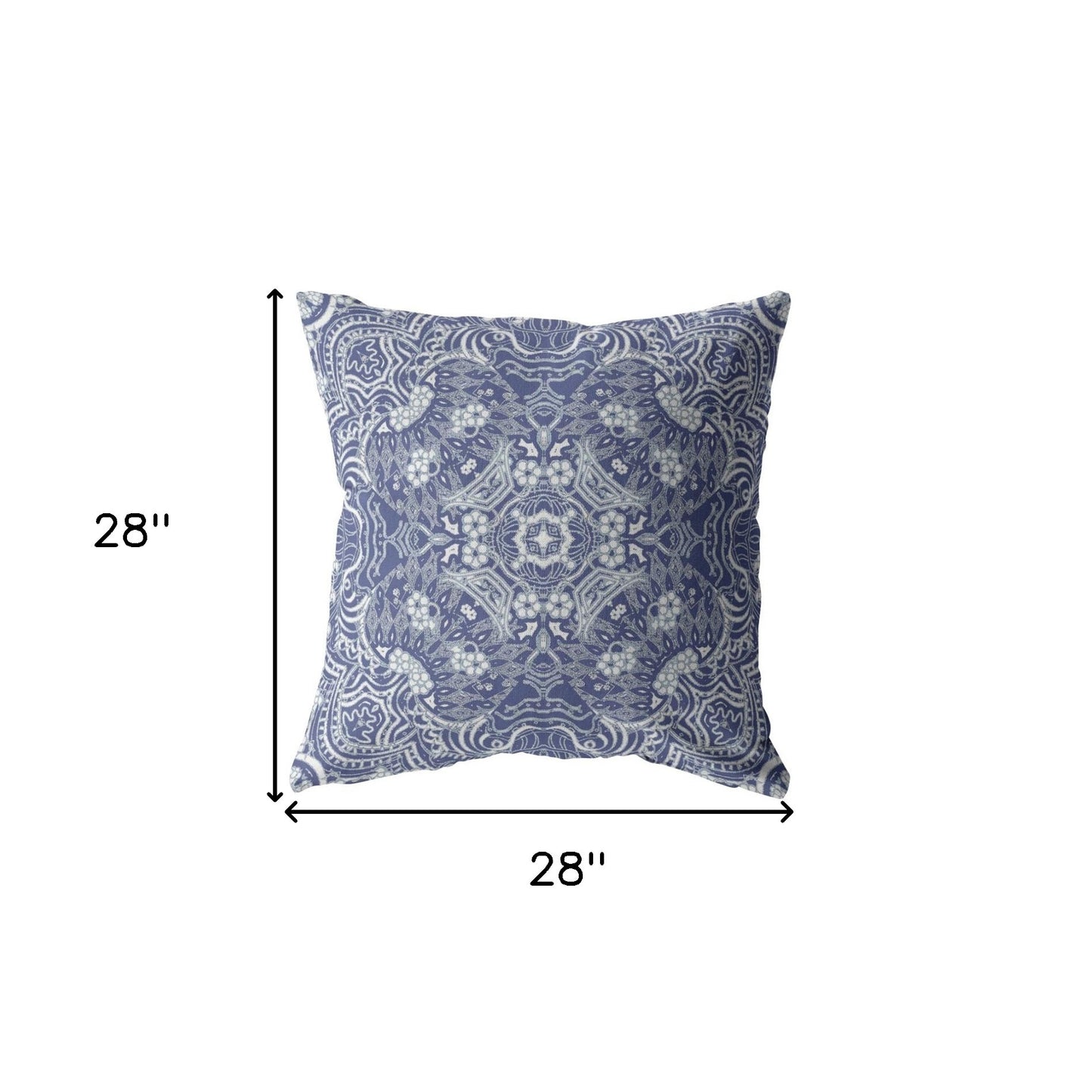 18” Indigo White Boho Ornate Indoor Outdoor Throw Pillow