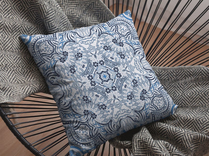 16” Light Blue Boho Ornate Indoor Outdoor Throw Pillow