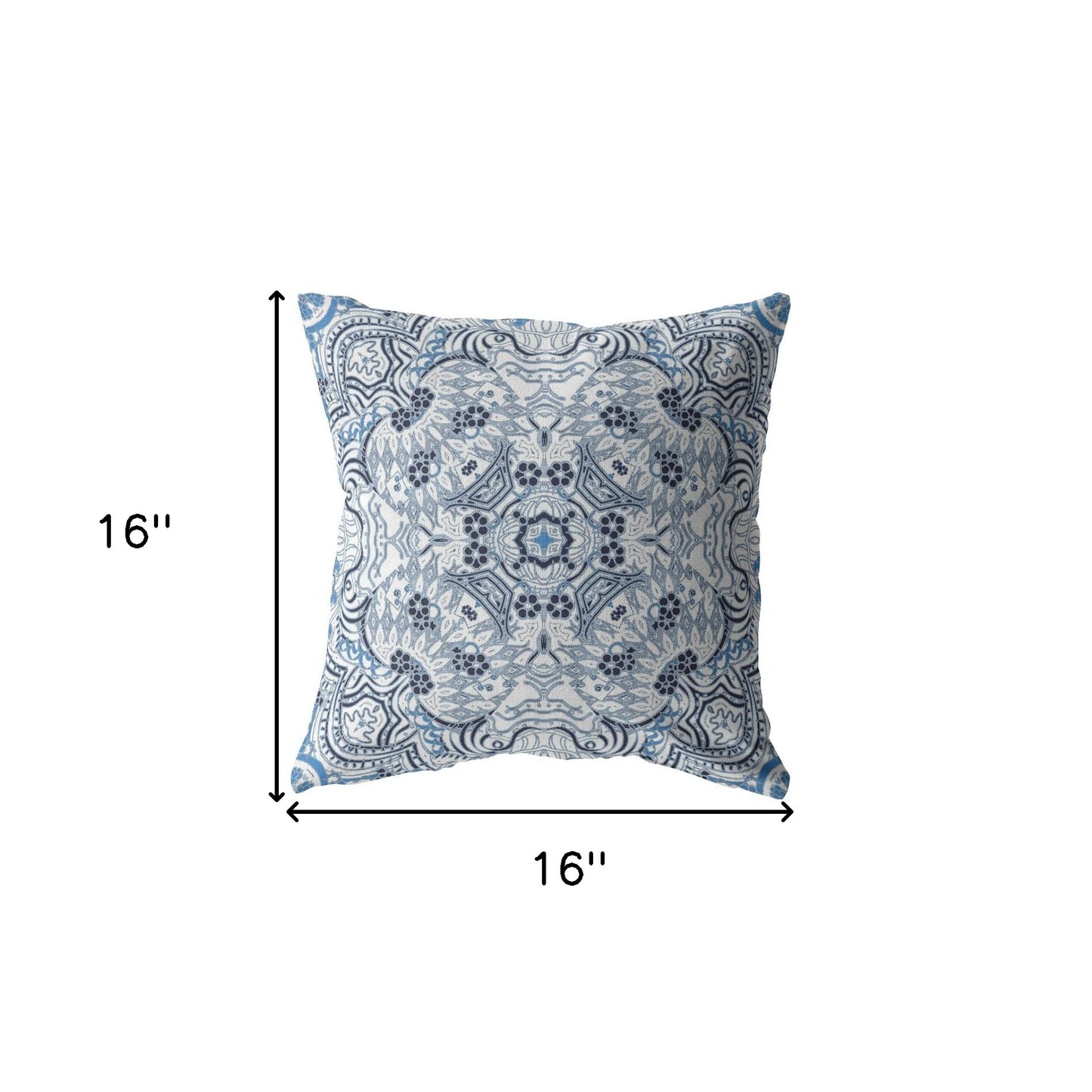 16” Light Blue Boho Ornate Indoor Outdoor Throw Pillow