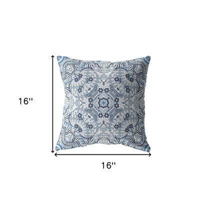 16” Light Blue Boho Ornate Indoor Outdoor Throw Pillow