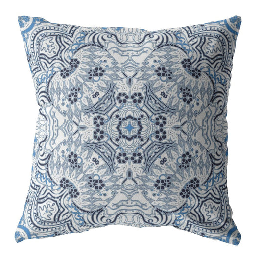 18” Light Blue Boho Ornate Indoor Outdoor Throw Pillow