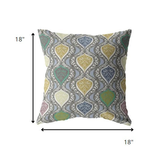 18” Gray Gold Ogee Indoor Outdoor Throw Pillow