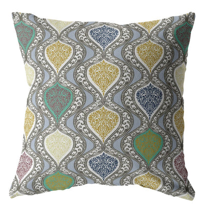 18” Gray Gold Ogee Indoor Outdoor Throw Pillow