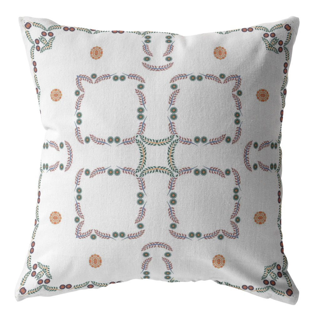 16” White Floral Indoor Outdoor Throw Pillow