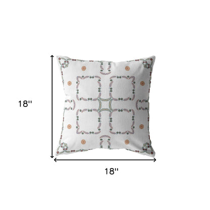 18” White Floral Indoor Outdoor Throw Pillow