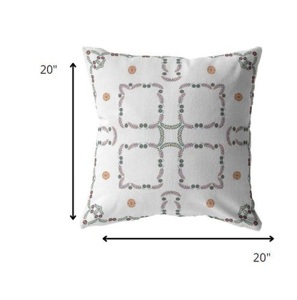 18” White Floral Indoor Outdoor Throw Pillow