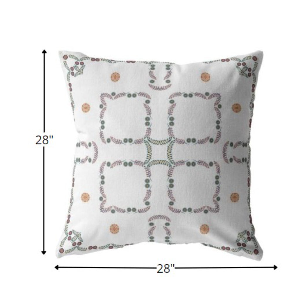 18” White Floral Indoor Outdoor Throw Pillow