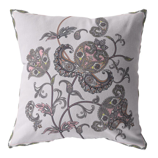 16” Gray White Wildflower Indoor Outdoor Throw Pillow