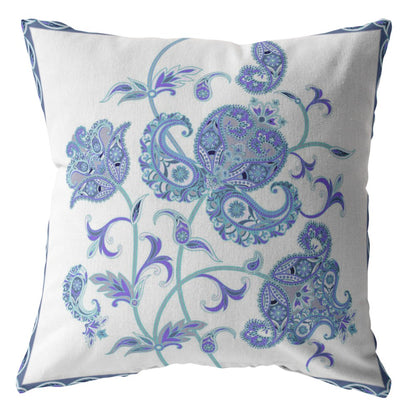 16” Blue White Wildflower Indoor Outdoor Throw Pillow