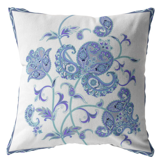 16” Blue White Wildflower Indoor Outdoor Throw Pillow