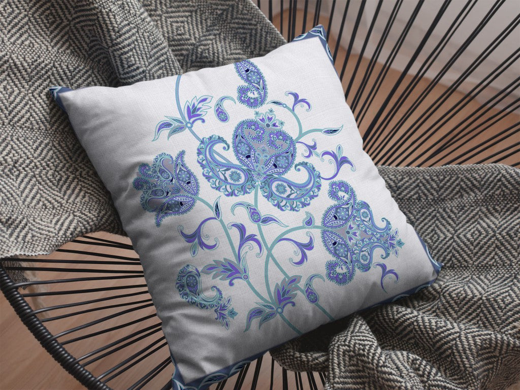 18” Blue White Wildflower Indoor Outdoor Throw Pillow