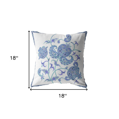 18” Blue White Wildflower Indoor Outdoor Throw Pillow