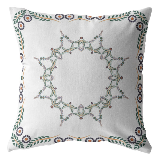 16" X 16" White Blown Seam Geometric Indoor Outdoor Throw Pillow