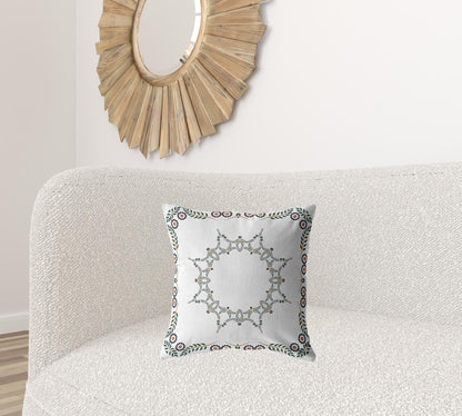 18" X 18" White Blown Seam Geometric Indoor Outdoor Throw Pillow