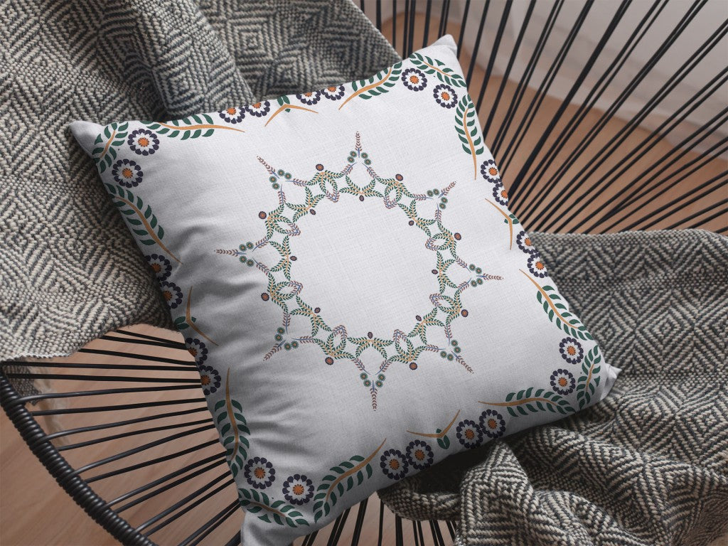 18" X 18" White Blown Seam Geometric Indoor Outdoor Throw Pillow