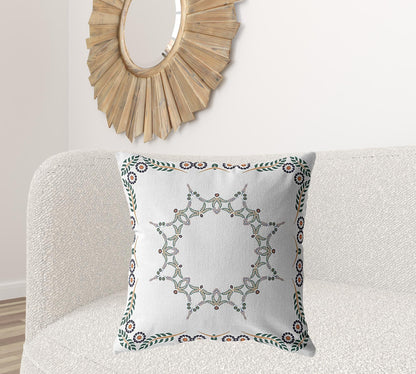 18" X 18" White Blown Seam Geometric Indoor Outdoor Throw Pillow