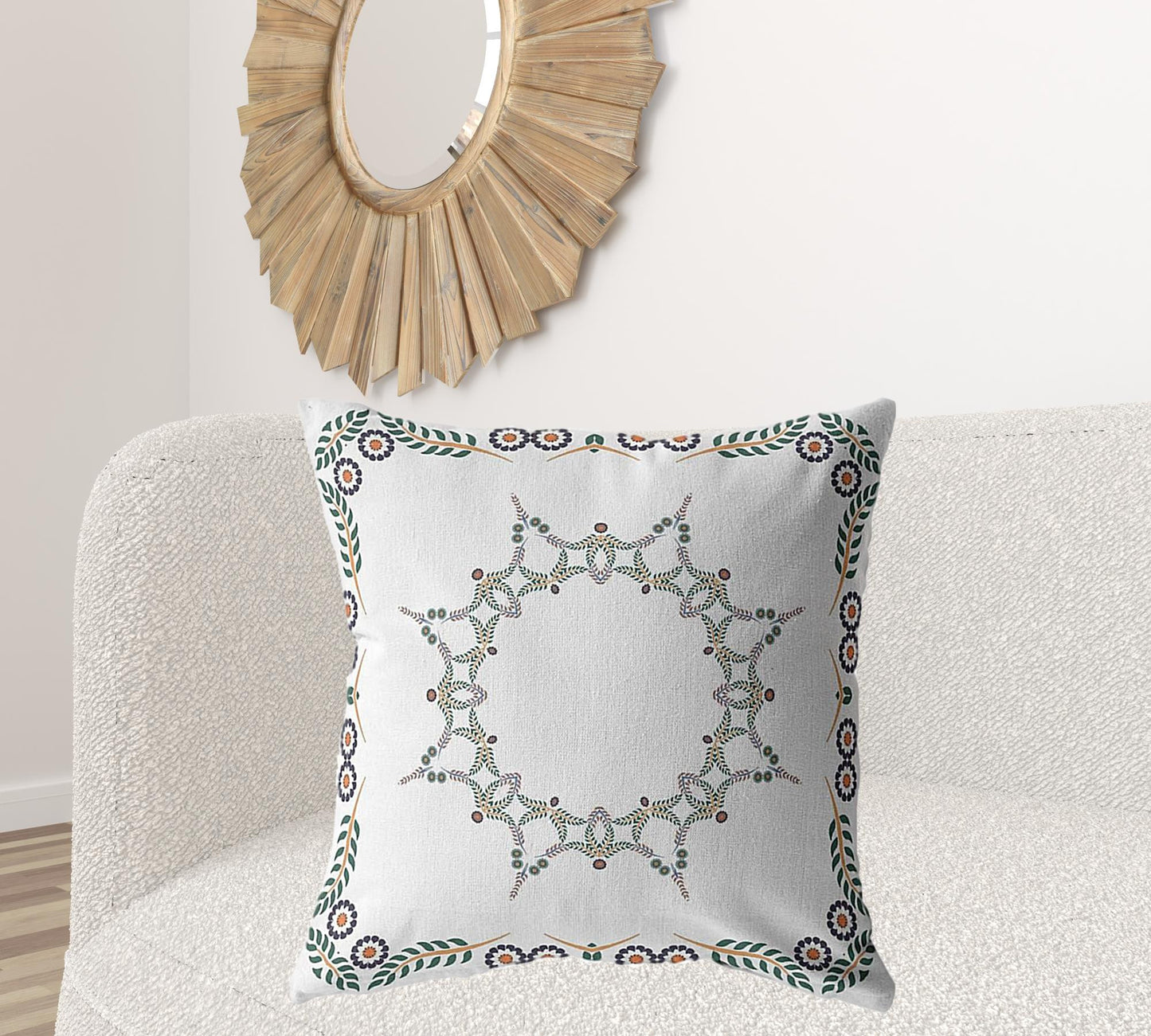 18" X 18" White Blown Seam Geometric Indoor Outdoor Throw Pillow