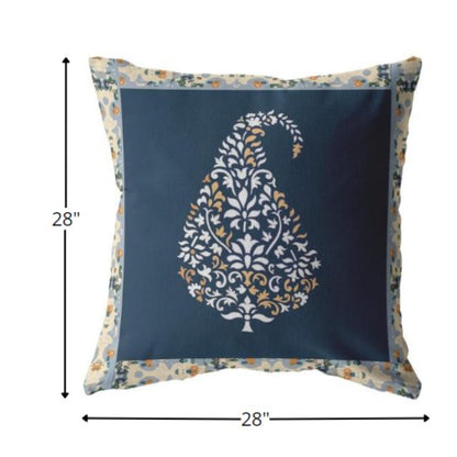 18” Orange Navy Paisley Indoor Outdoor Throw Pillow