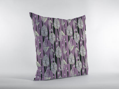 18” Lavender Black Fall Leaves Indoor Outdoor Throw Pillow