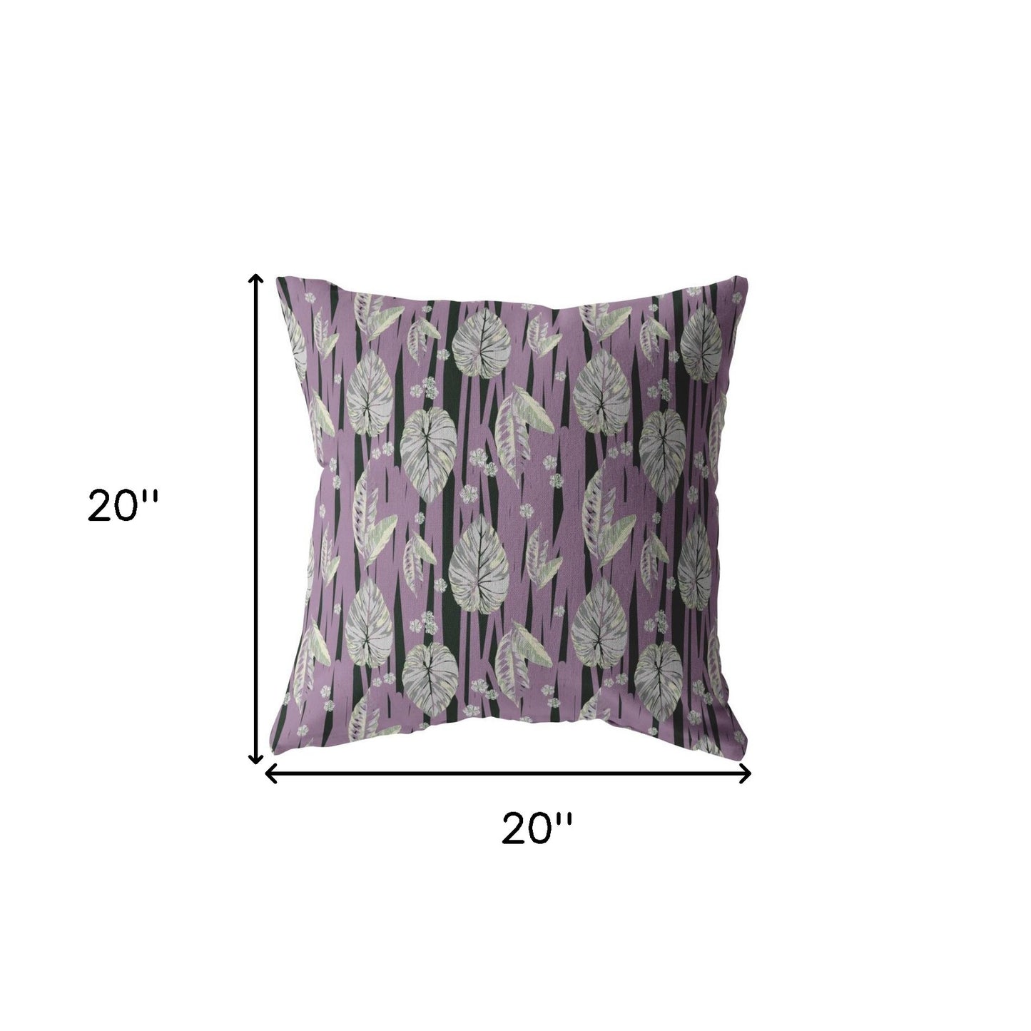 18” Lavender Black Fall Leaves Indoor Outdoor Throw Pillow