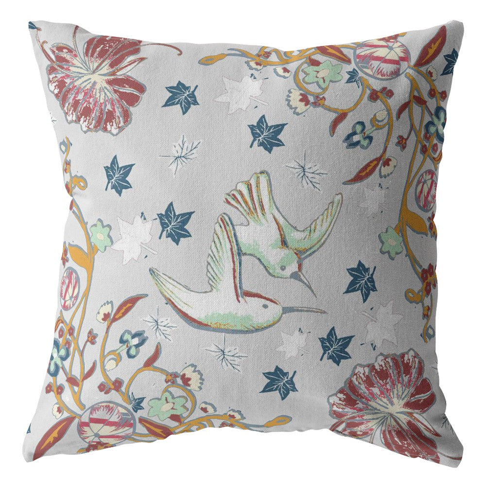 16" Gray Bird Zippered Indoor Outdoor Throw Pillow