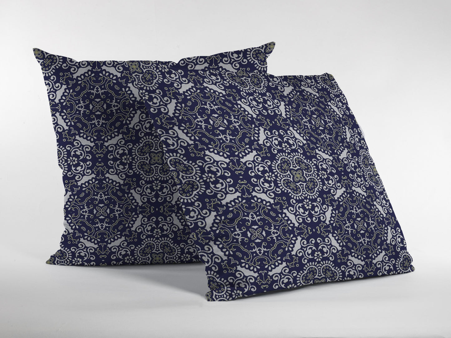 18" Navy Boho Indoor Outdoor Zippered Throw Pillow