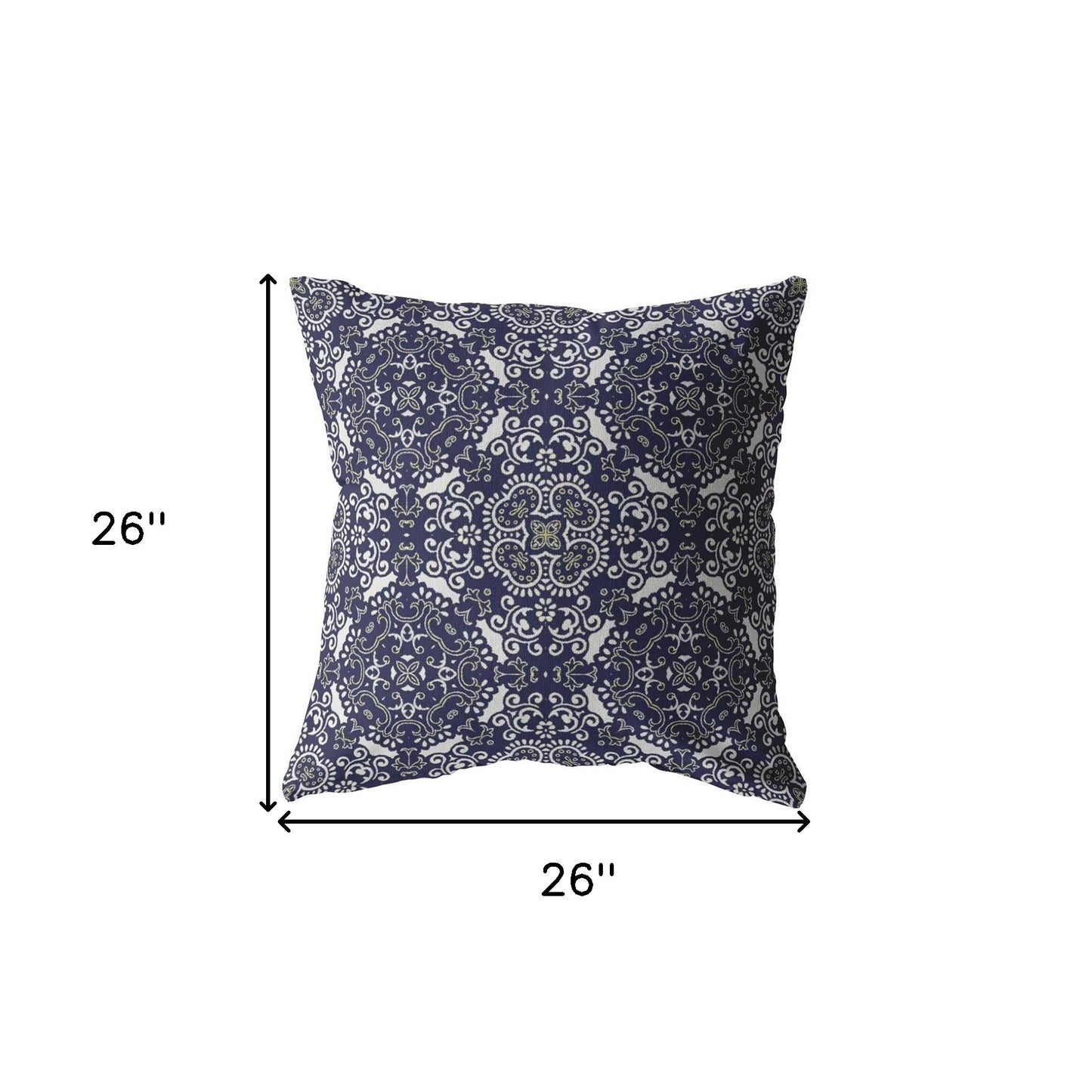 18" Navy Boho Indoor Outdoor Zippered Throw Pillow