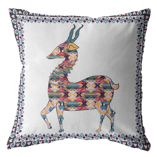 16" Blue White Boho Deer Indoor Outdoor Zippered Throw Pillow