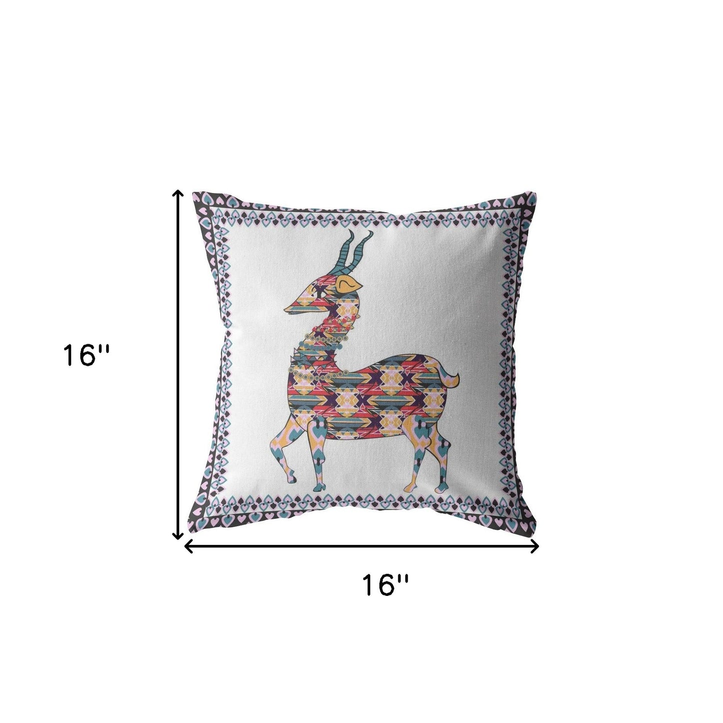 16" Blue White Boho Deer Indoor Outdoor Zippered Throw Pillow