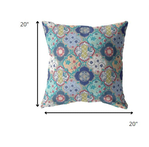 18” Blue Peach Trellis Indoor Outdoor Zippered Throw Pillow