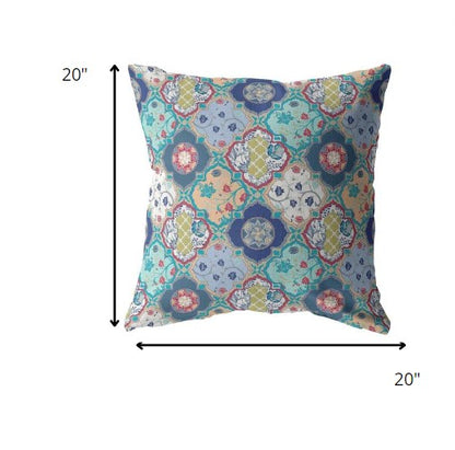 18” Blue Peach Trellis Indoor Outdoor Zippered Throw Pillow