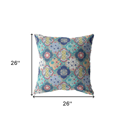 18” Blue Peach Trellis Indoor Outdoor Zippered Throw Pillow