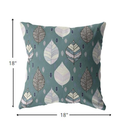 18” Pine Green Leaves Indoor Outdoor Zippered Throw Pillow