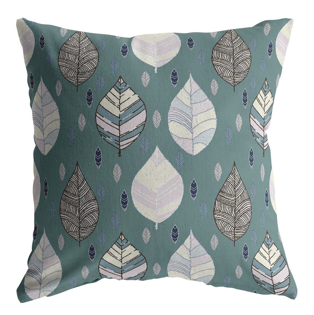 18” Pine Green Leaves Indoor Outdoor Zippered Throw Pillow