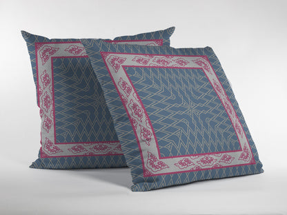 18" Pink Blue Nest Ornate Frame Indoor Outdoor Zippered Throw Pillow