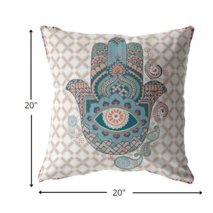 18” Blue Gray Hamsa Indoor Outdoor Zippered Throw Pillow