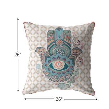 18” Blue Gray Hamsa Indoor Outdoor Zippered Throw Pillow